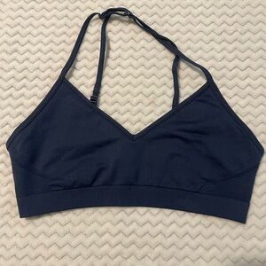 Black Sports Bra with Racerback Design and Wide Bottom Band
